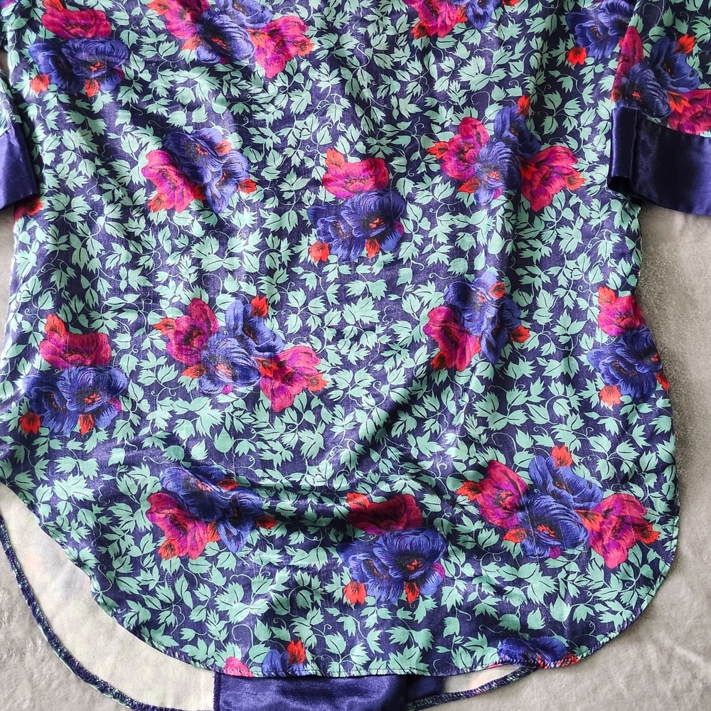 Vintage 1980s Women's Kathryn Pajamas Kimono Size M Floral Purple - Picture 14 of 15